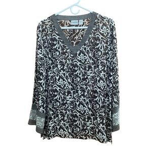 Chicos Brown And Cream Floral And Vine Tunic